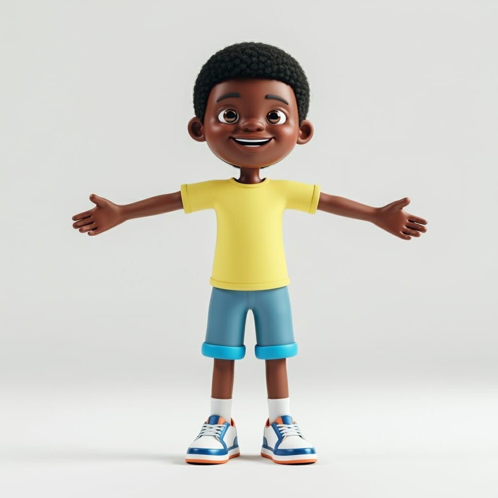 Cartoon Black Boy with Joyful Expression