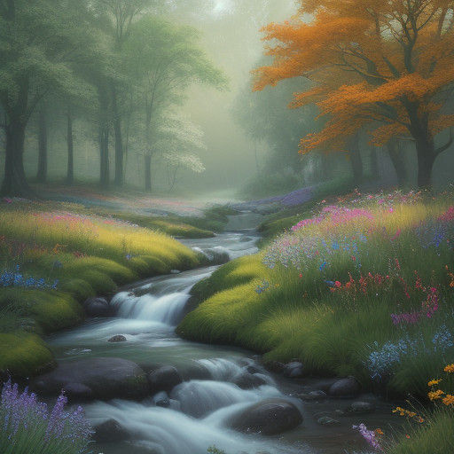 Surreal British Scene with Tartan Blanket amidst Vibrant Wil...