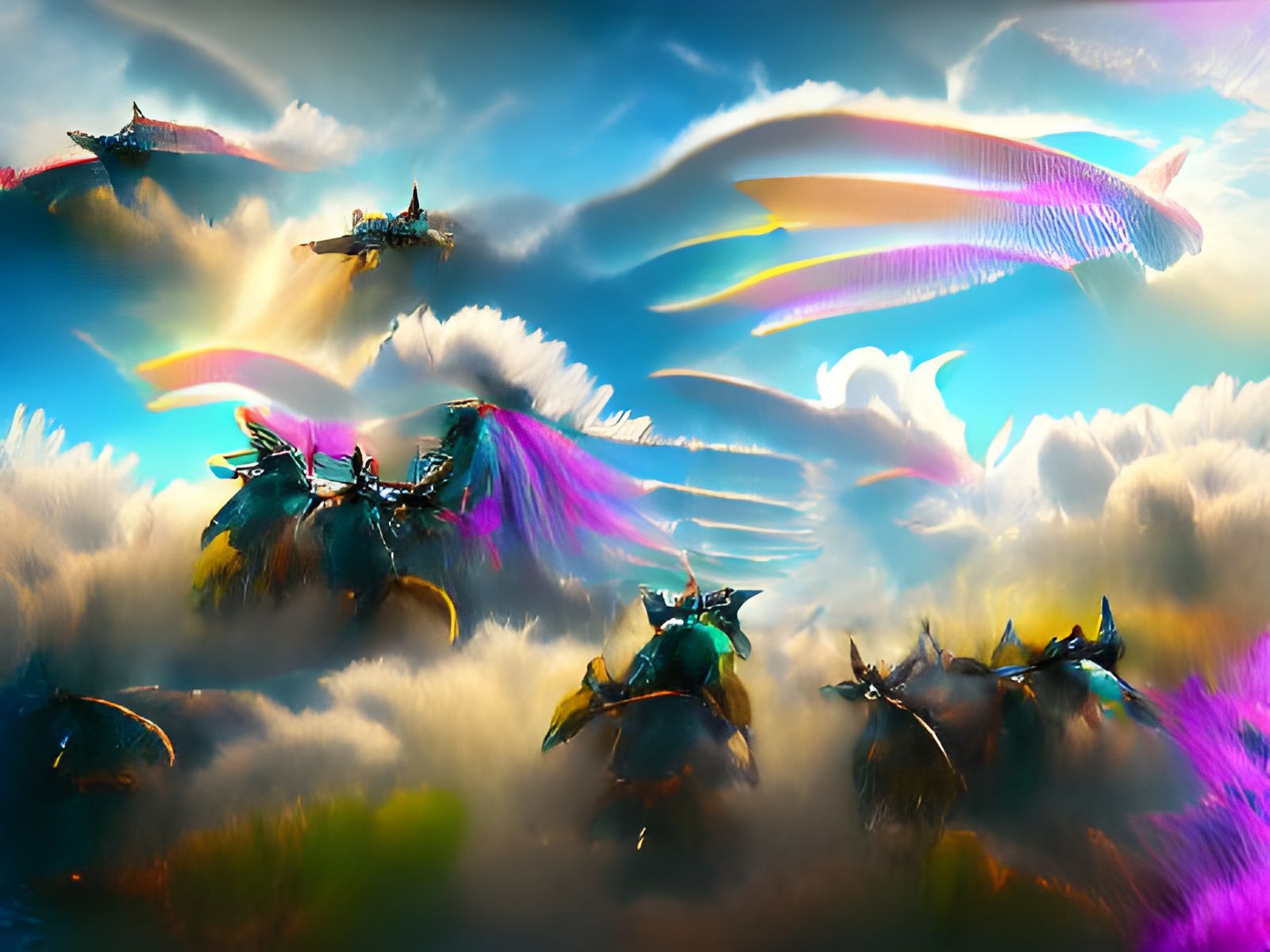 Valkyries Ride Through Clouds: 8K Matte Painting