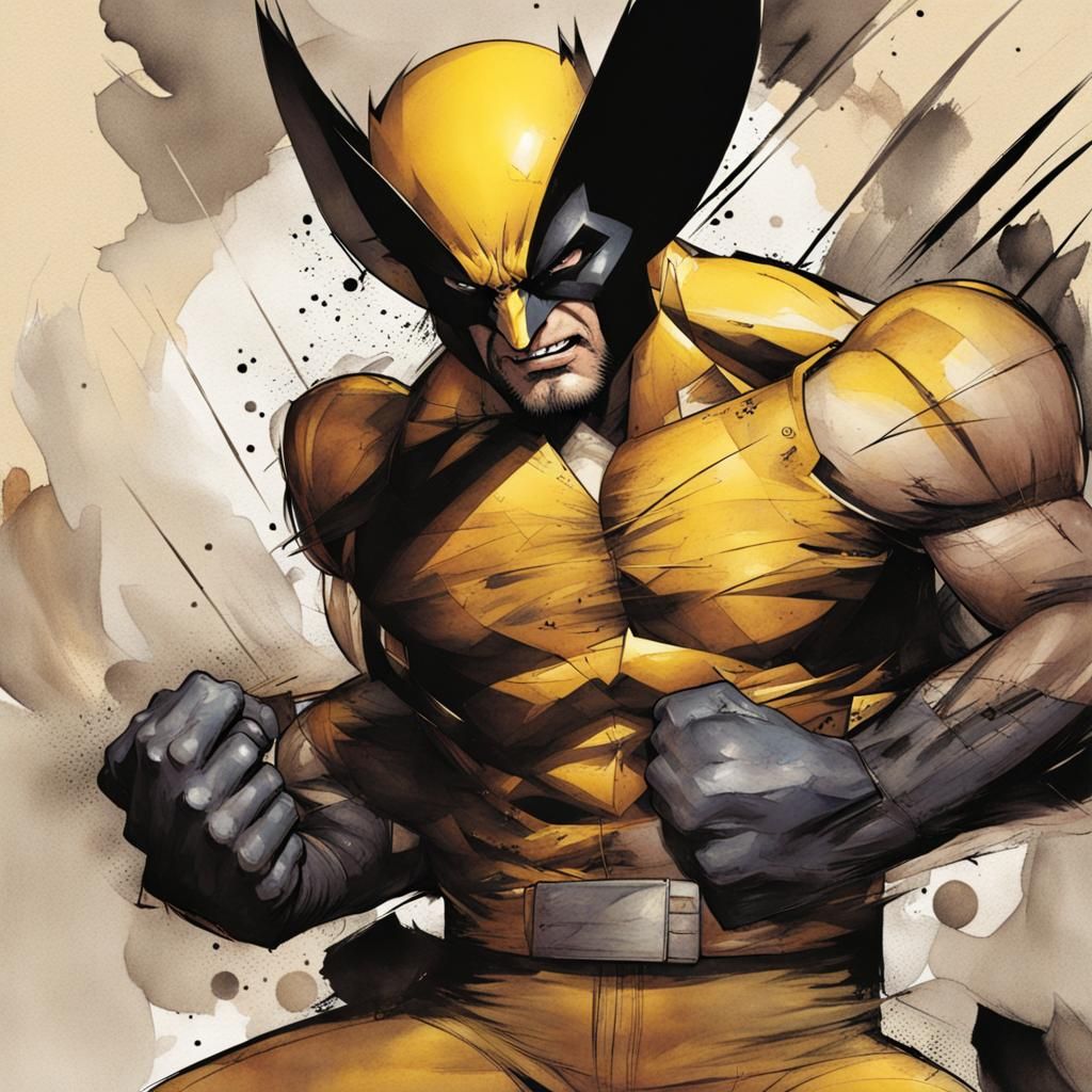 Wolverine in Dynamic Pose, Comic Book Art