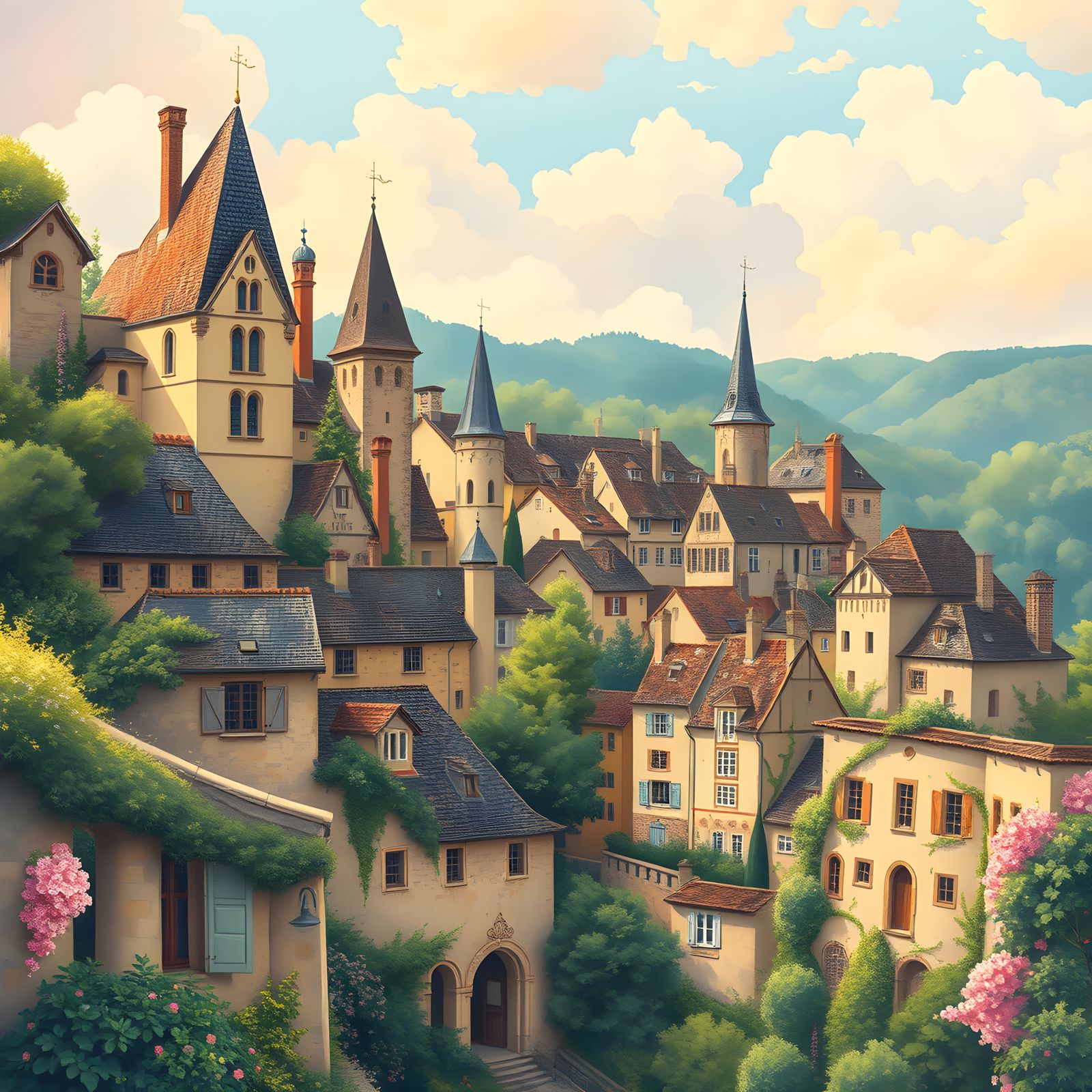 Sarlat-la-Caneda: A Pastel Doodle Art Fantasy