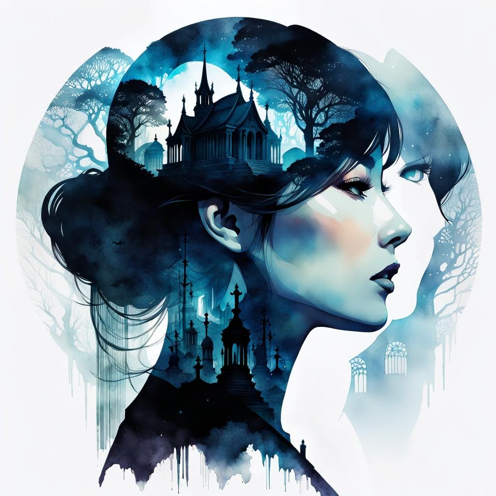 Ethereal Graveyard: Double Exposure Portrait