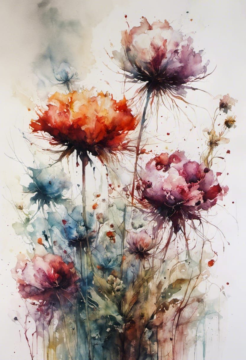 Minimalist Watercolor Flowers with Long Stems