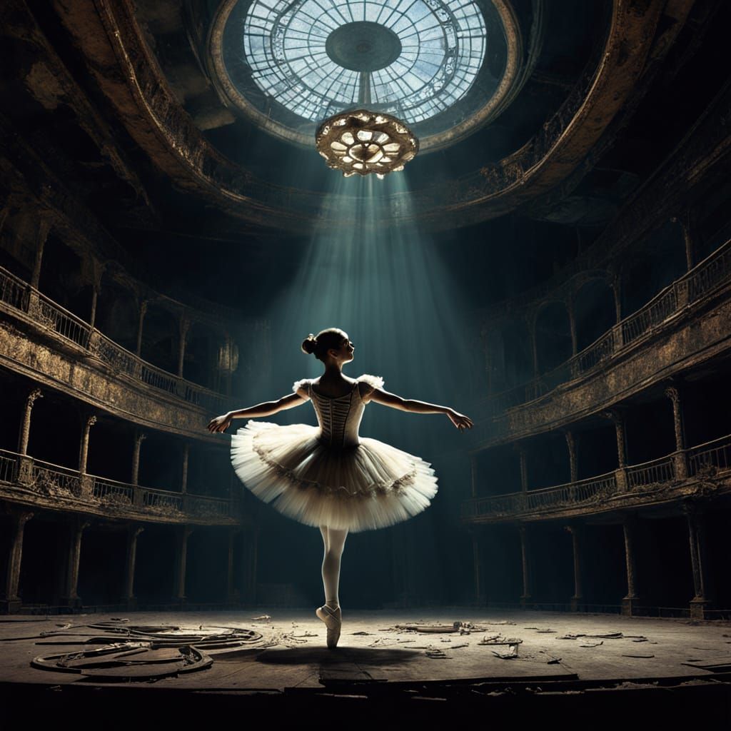 Ghostly Clockwork Ballerina Dances in Dark Surrealism Art