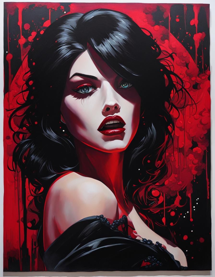 Vampire's Crimson Gaze: A Digital Graffiti Portrait