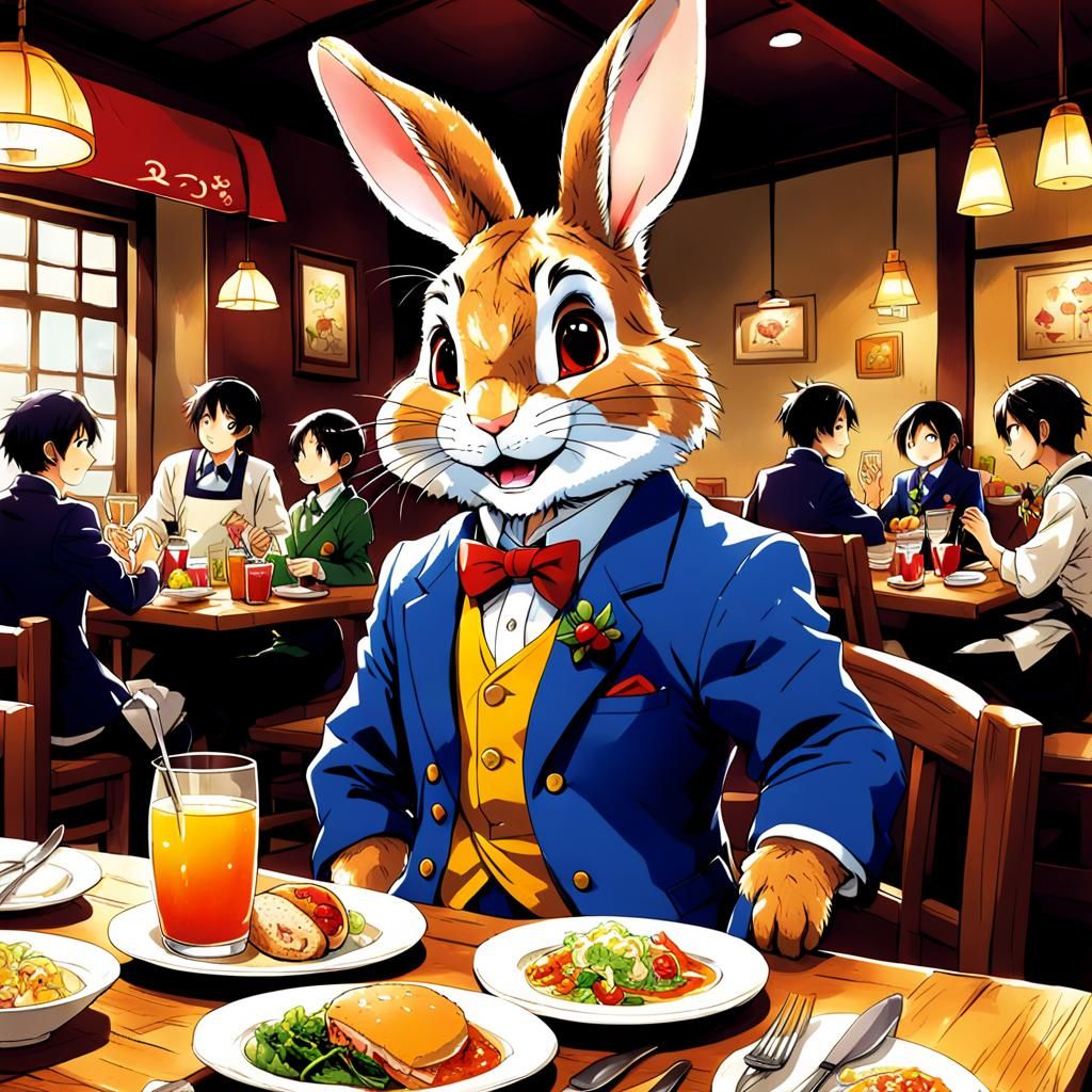 Br'er Rabbit at Restaurant in Anime Style