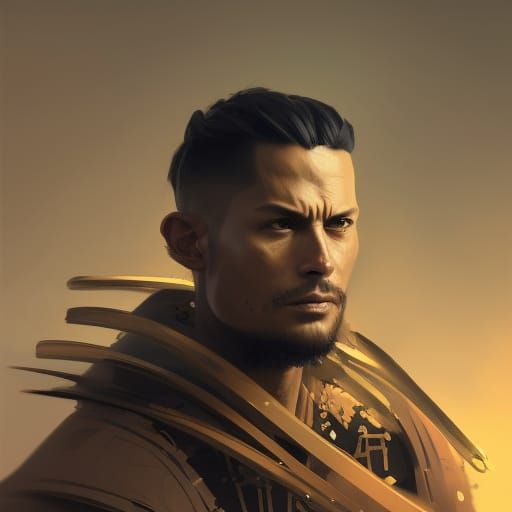 Samurai Ronaldo Portrait in Art Nouveau Style