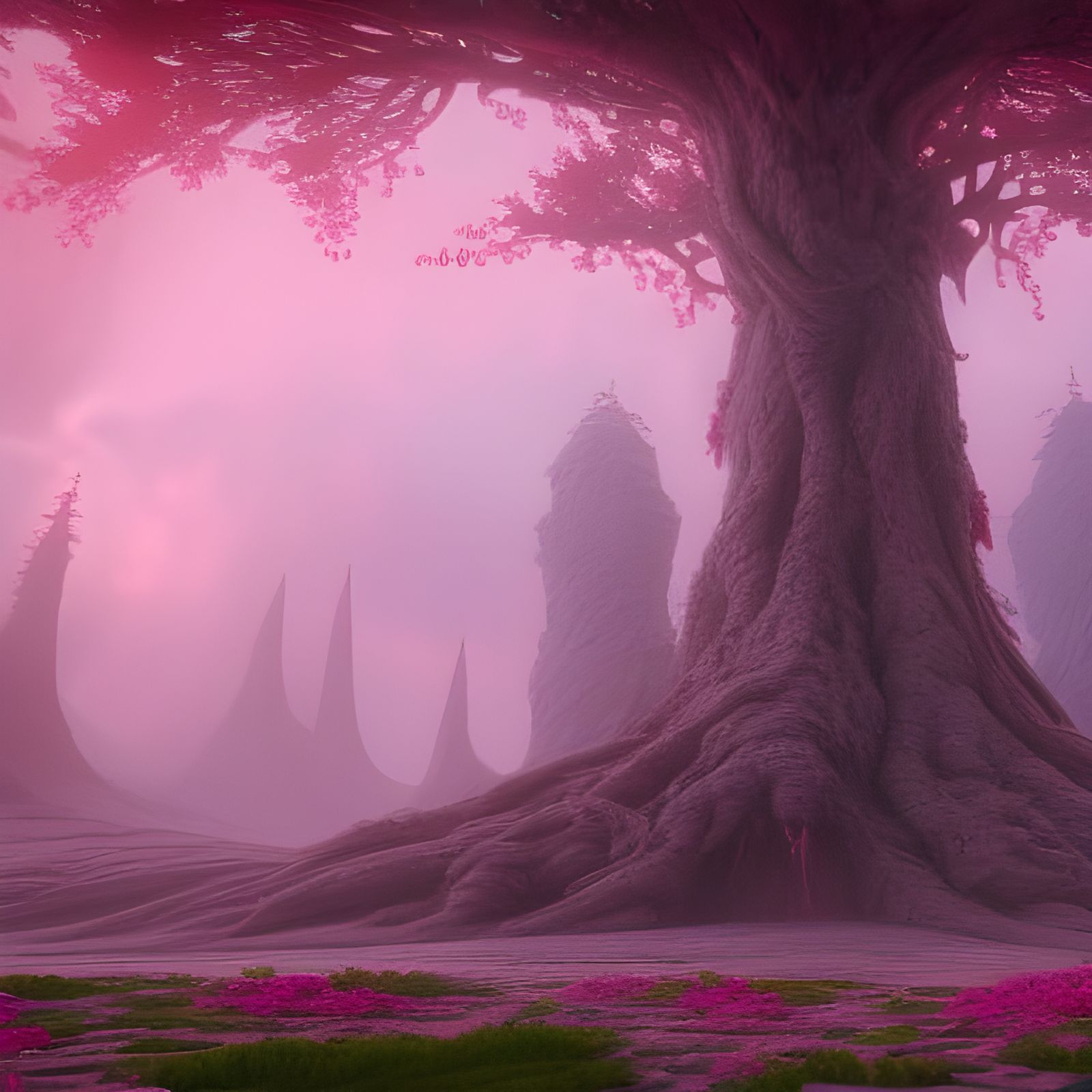 Pink Hand Holding Tree Staff in Fantasy Art