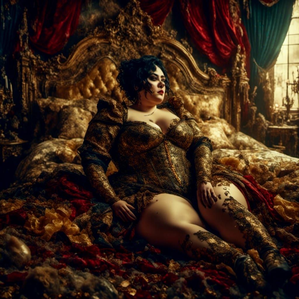 Curvy Goddess in Gold Corset, LapiFuturism Style