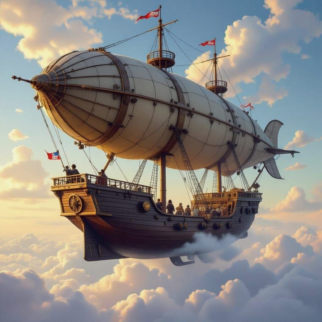 Fantasy Airship Steel Claw Above Clouds