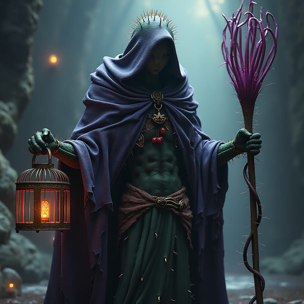 Mystical Cactus Figure in Dark Fantasy Art