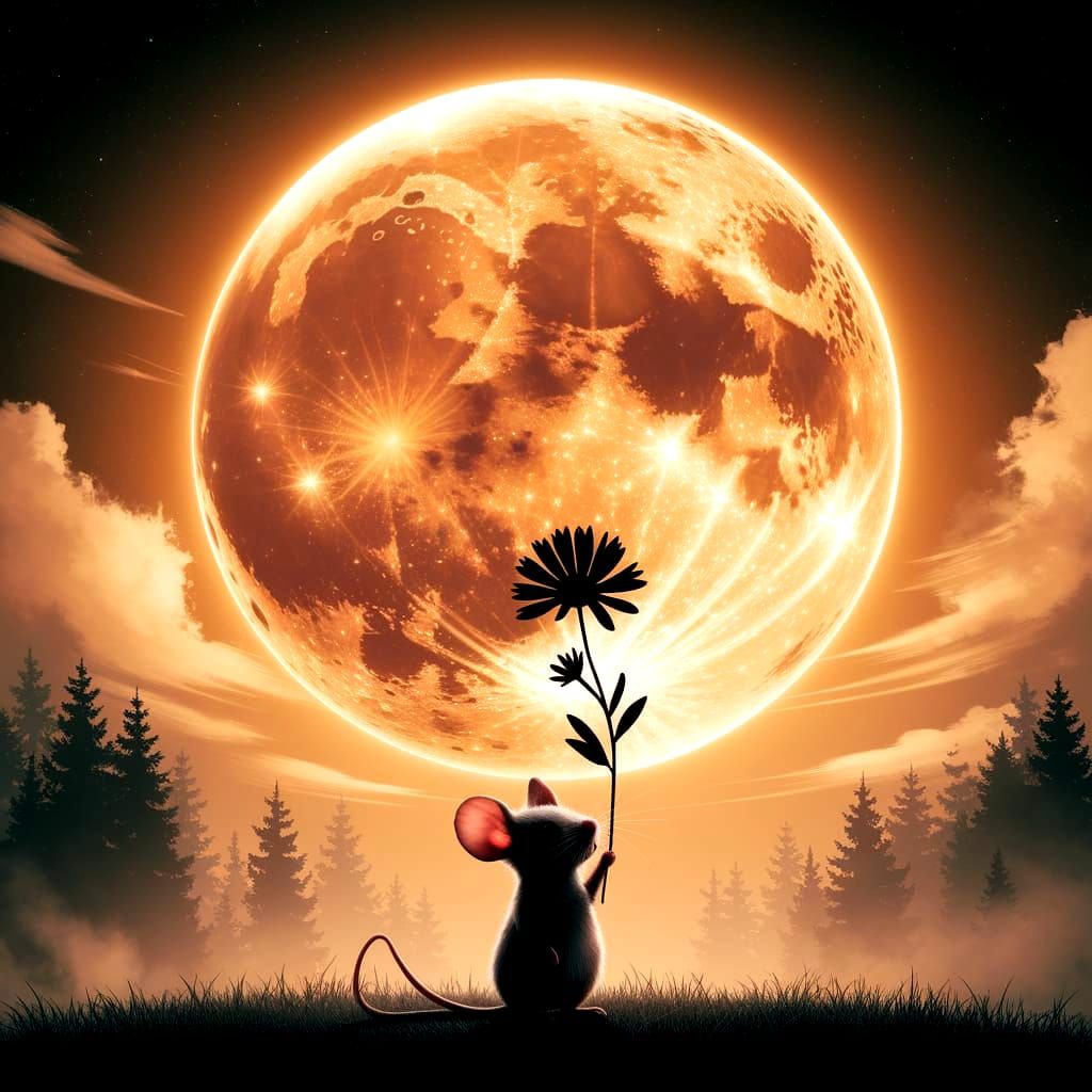 Mouse and Moon Silhouette