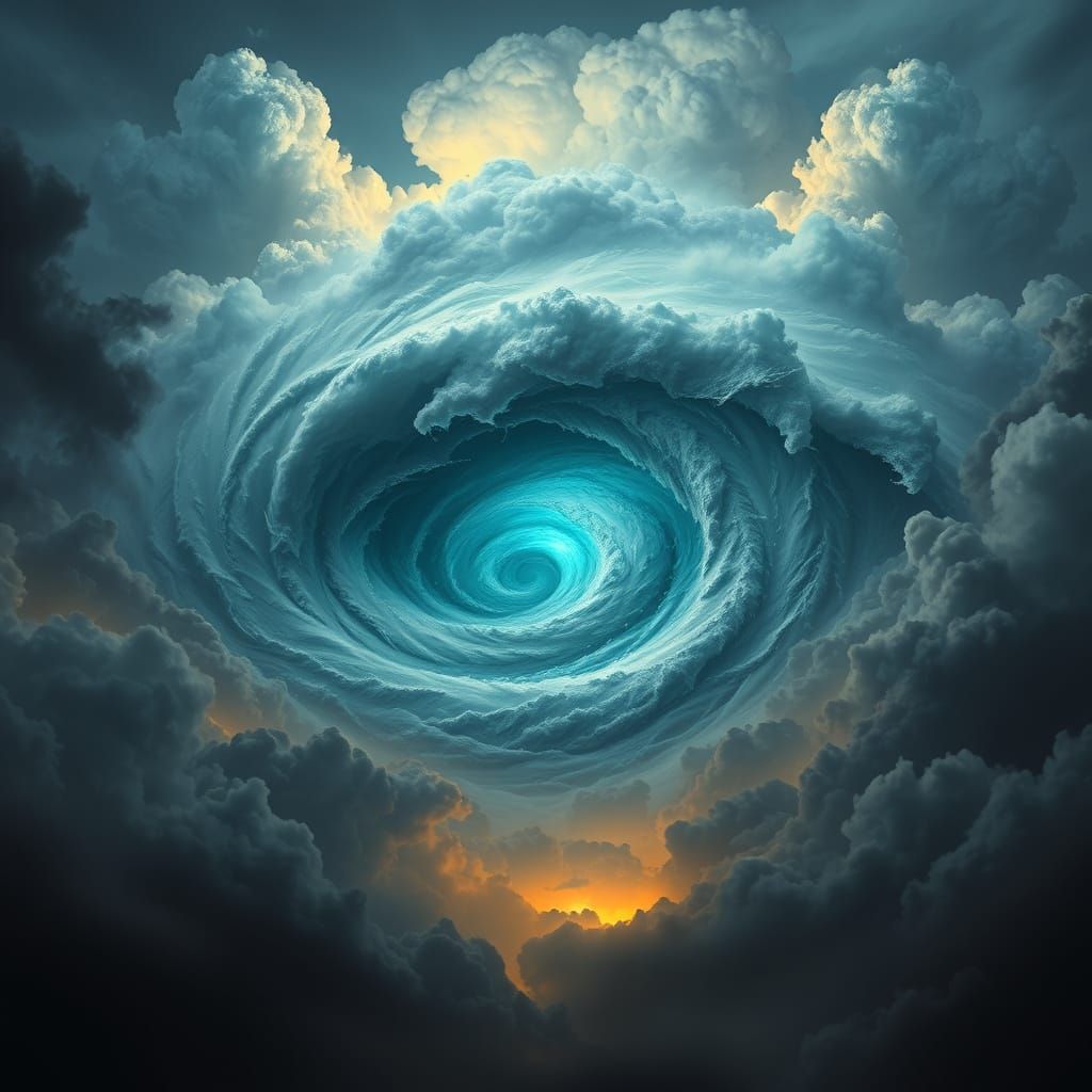 Surreal Turquoise Hurricane Dominates Futuristic Twilight Sk...