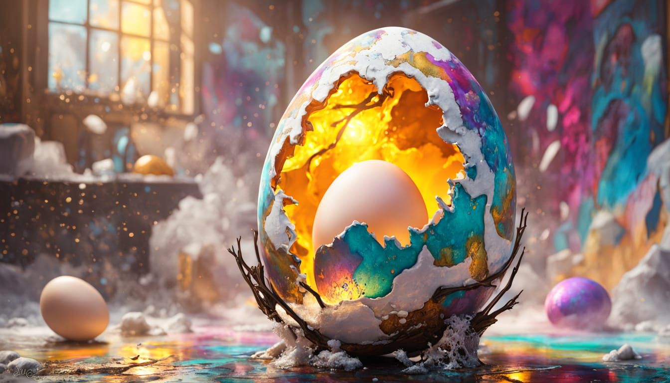 Vibrant, Swirling Egg in Hyper-Realistic Anime Style