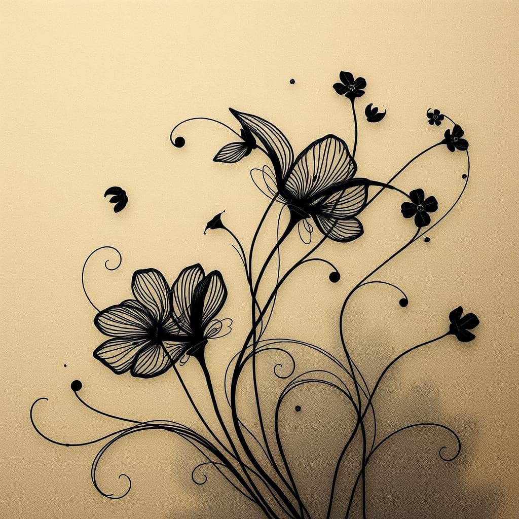 Minimalist Ink Abstract Floral Art in Fine Lines