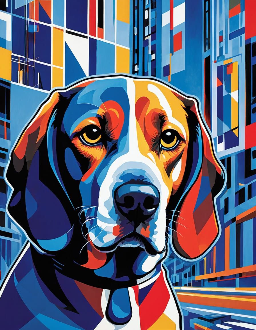 Vibrant Geometric Art Featuring a Fragmented Canine Face