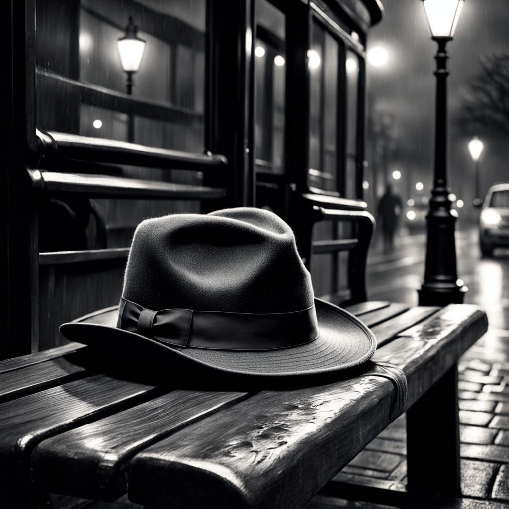 Melancholic Charcoal Drawing of a Hat at Night