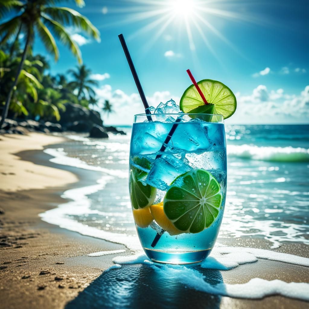 Hyperrealistic Coconut Cocktail on Tropical Beach