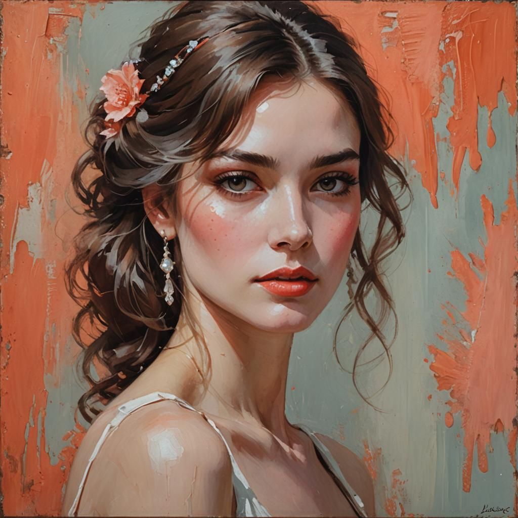 lady in front of coral-painted wall