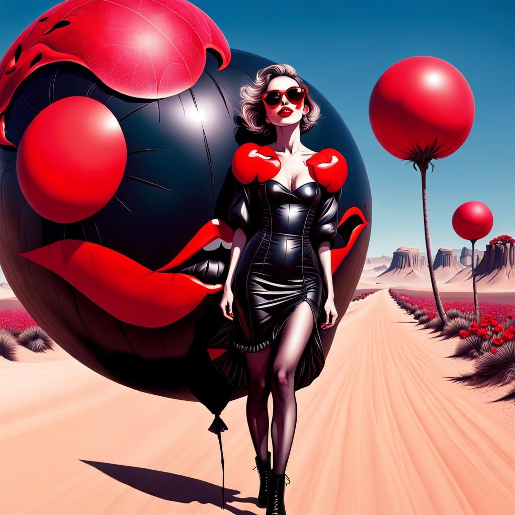 Psychedelic Ink Art: Woman in Flower Desert