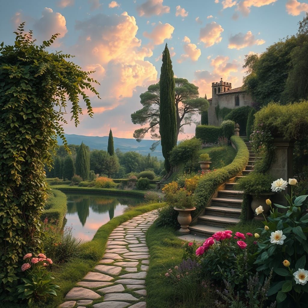 Rococo Garden Scene with Bella Dolce Woman