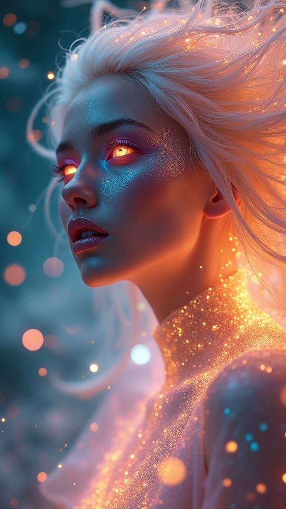 Surreal Fantasy Figure with Ethereal Glowing Aura