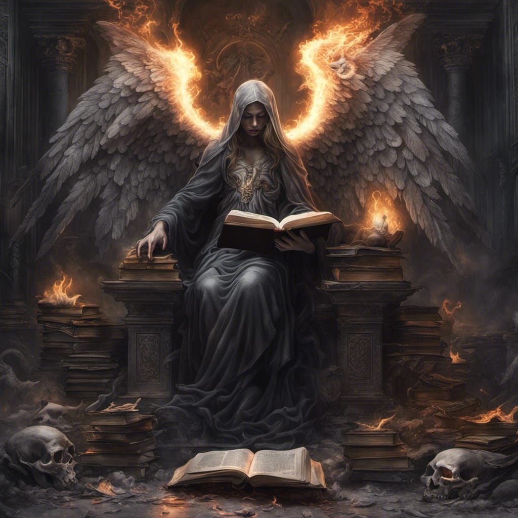 Angel of Death Reading in Hades Library