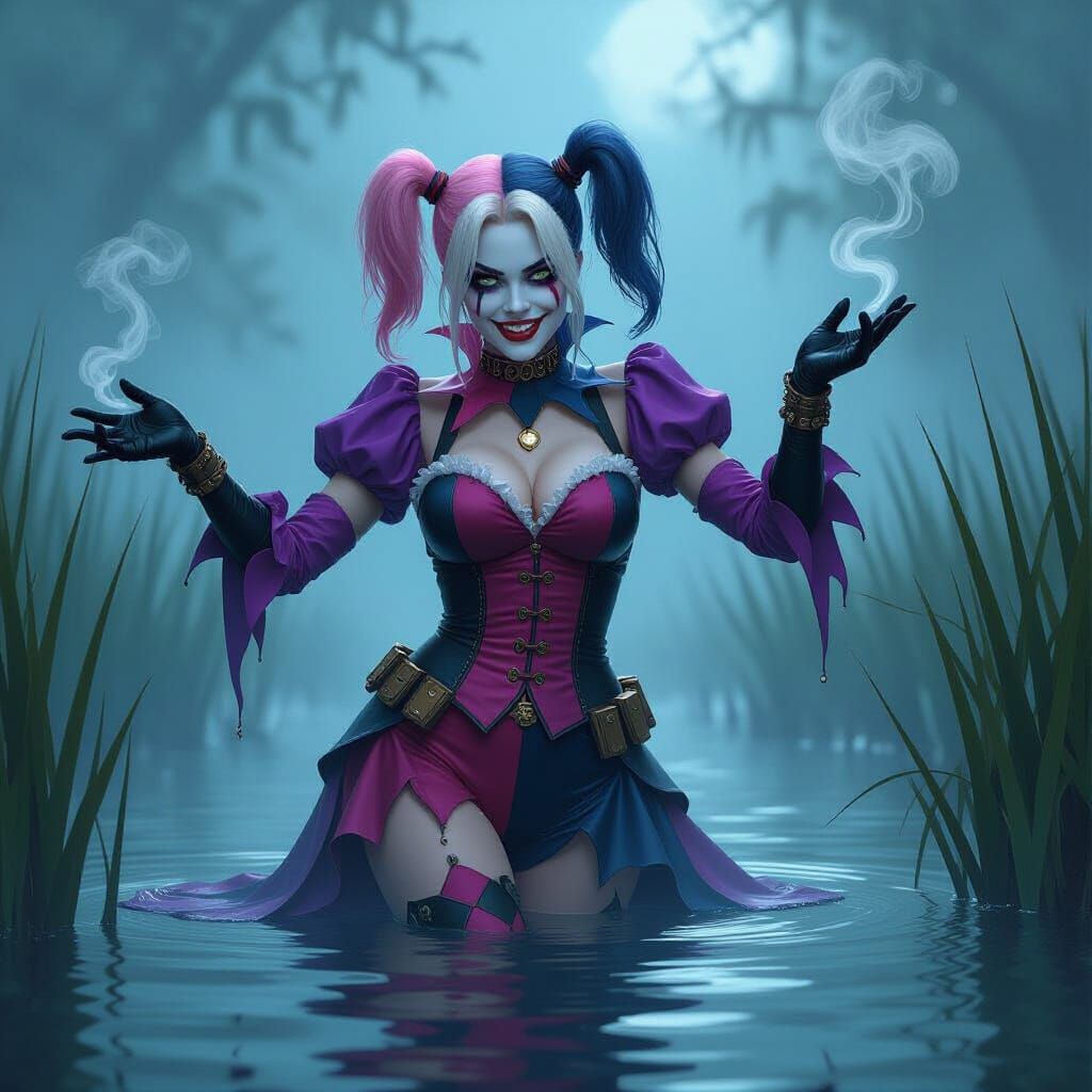 Harley Quinn Dances in Haunted Marsh Fog