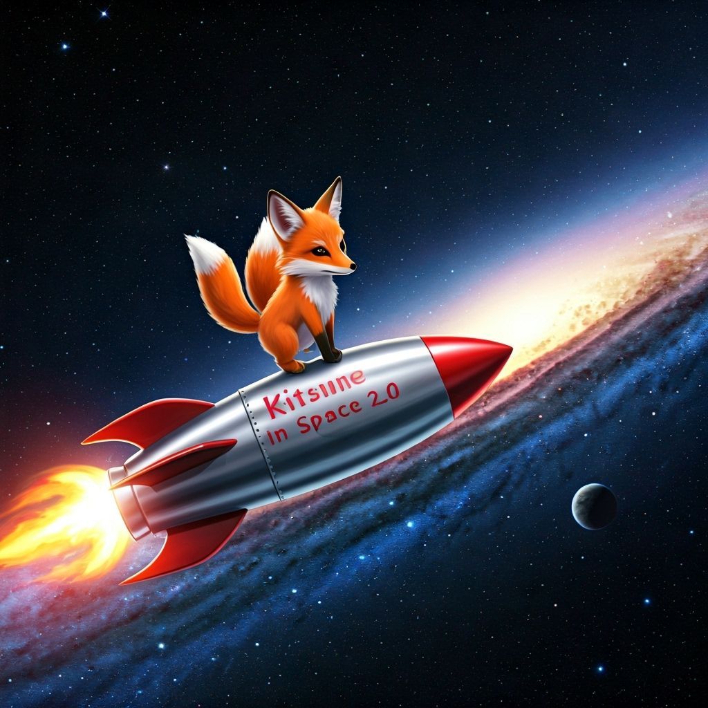 Kitsune Soaring Through Galaxy on Spaceship