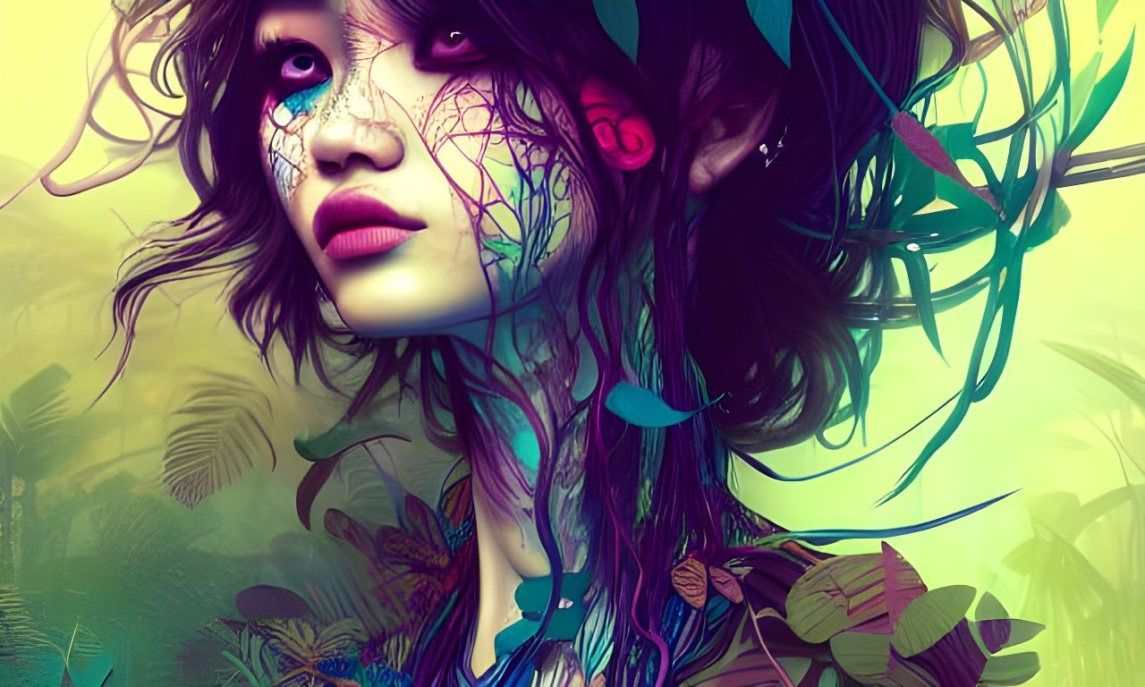 Jungle Girl Portrait in Hyperdetailed Style