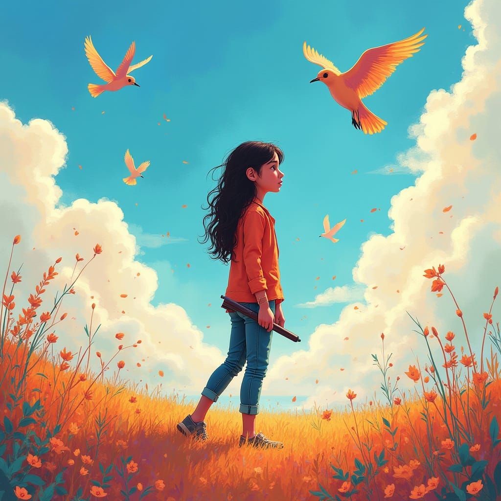 Hopeful Figure with Pen in Vibrant Digital Art