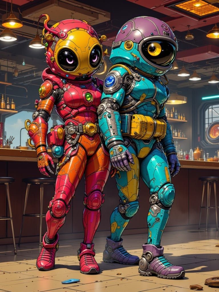 Alien Couple Party in Futuristic Spaceship Nightclub