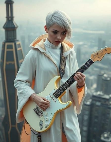 Cyberpunk Punk Girl Guitar Portrait in 4K
