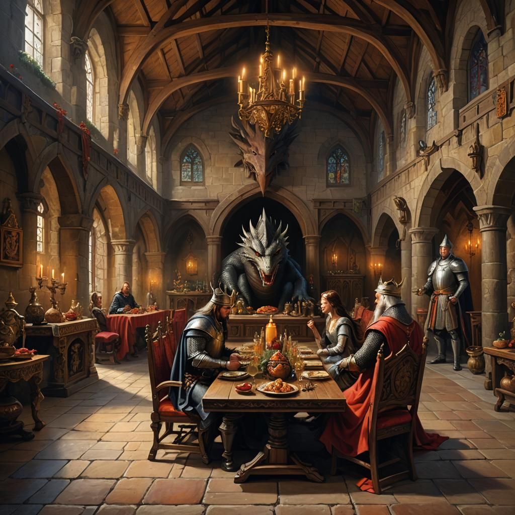 A Feast after a Meeting of the King on the Men of Plains, the King of the Man of Mountains and the King of the Dragons