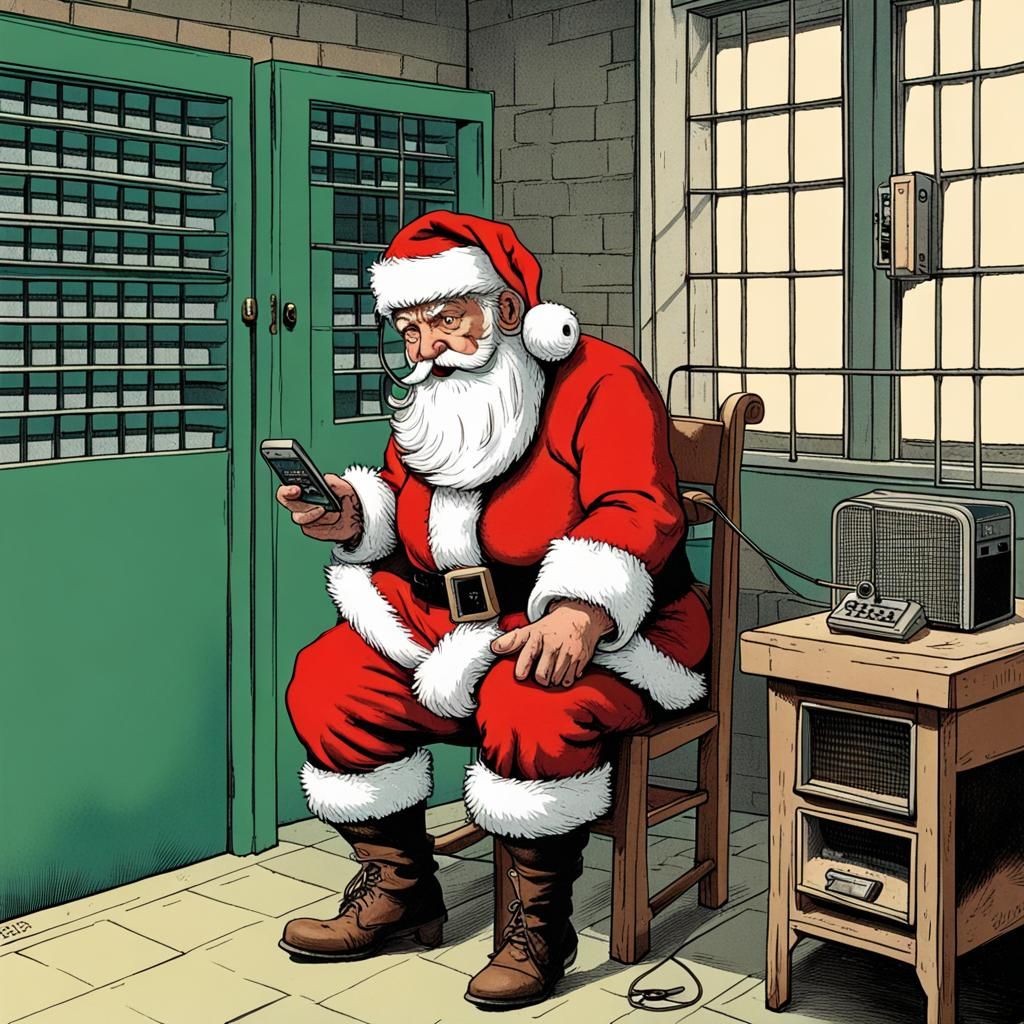 Santa Claus Paces Anxiously in Prison Cell