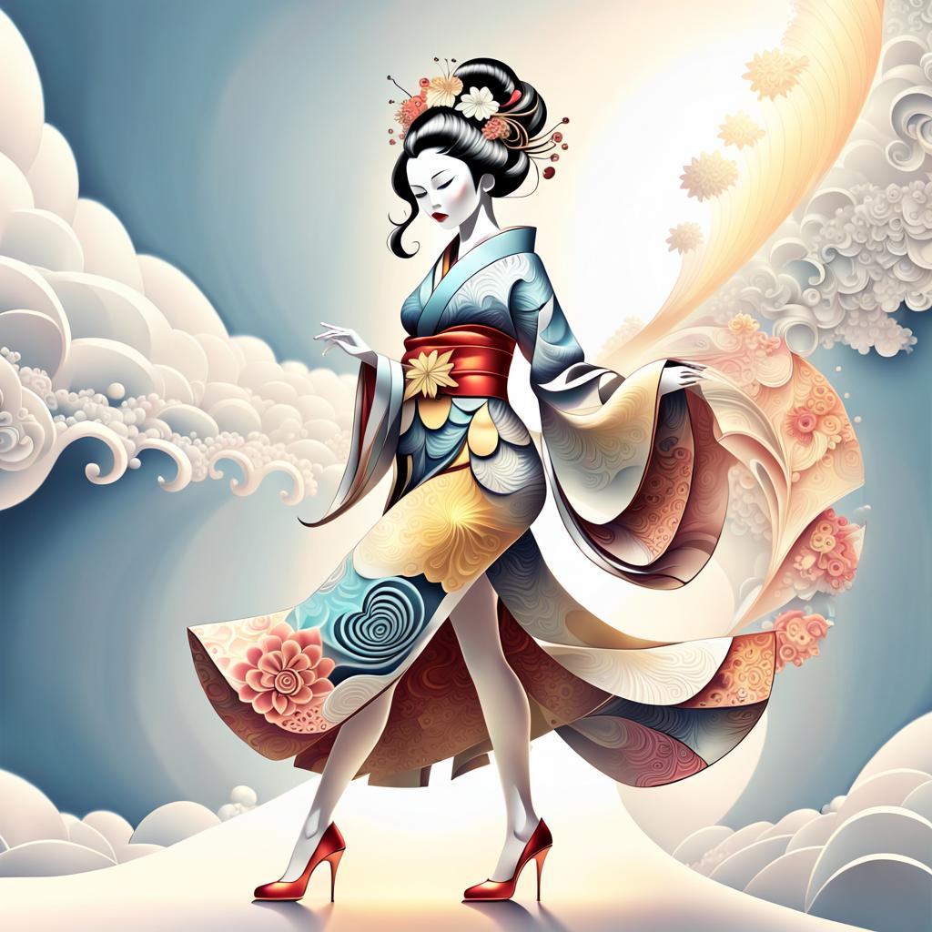 Geisha on Runway: Abstract Vector Fractal Art