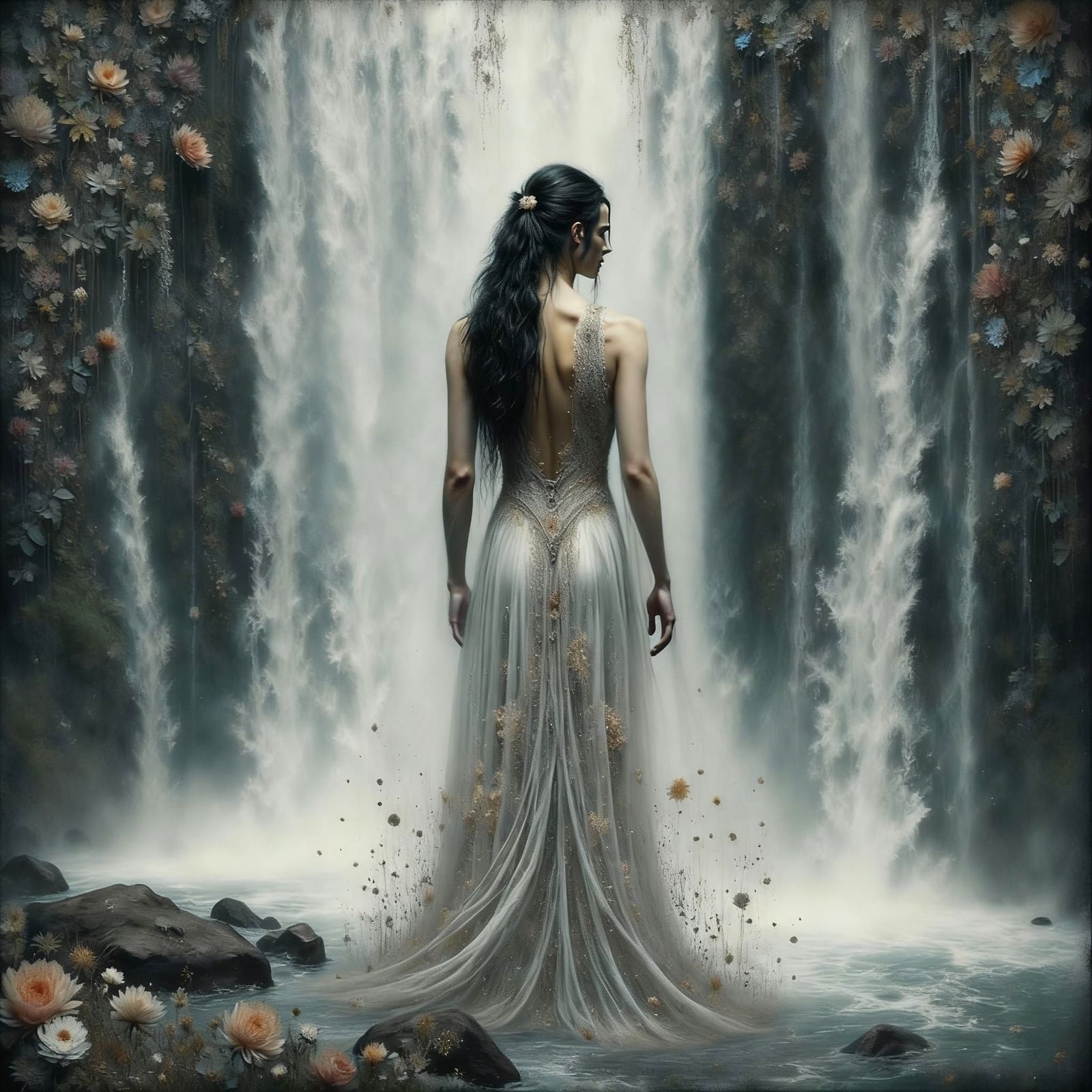 Male Fairy by Waterfall in Watercolor Style