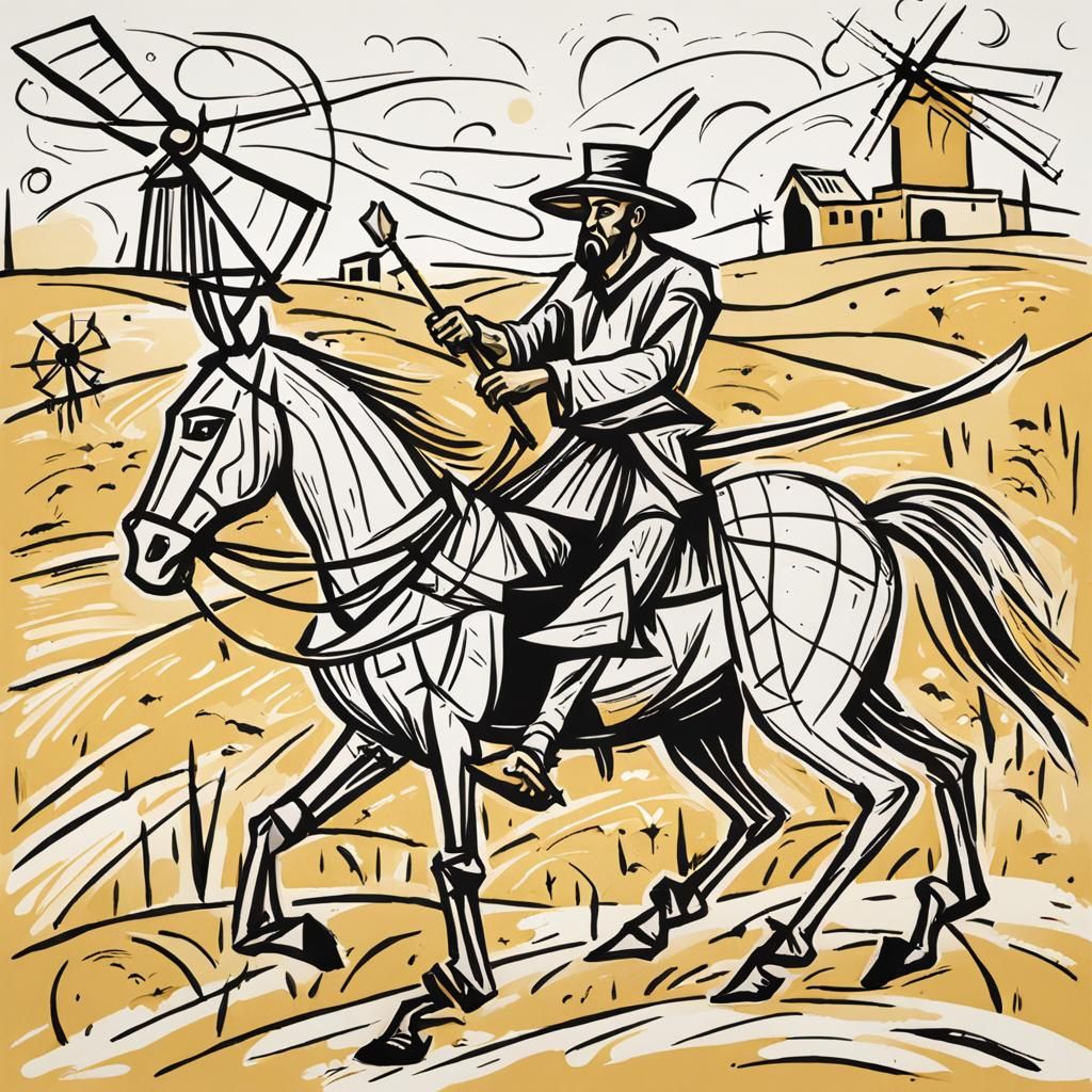 Don Quixote and Sancho Panza in Cubist Style