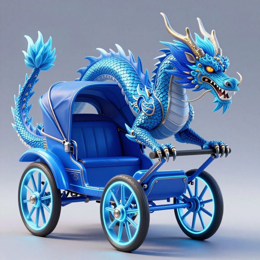 Dragon Pulled Rickshaw in 3D Anime Style