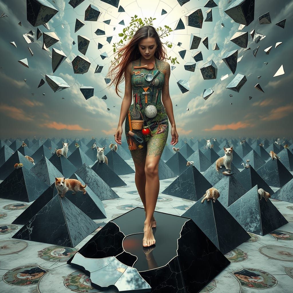 Woman Composed of Vibrant Tools and Kitchen Utensils in Drea...