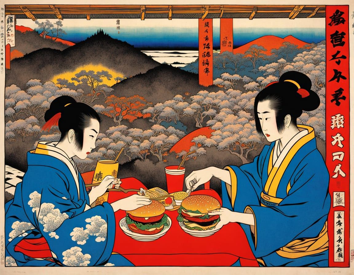Japanese Pop Art McDonald's Scene in Comic Book Style