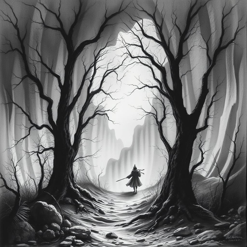 Mysterious Charcoal Drawing with Dramatic Shading