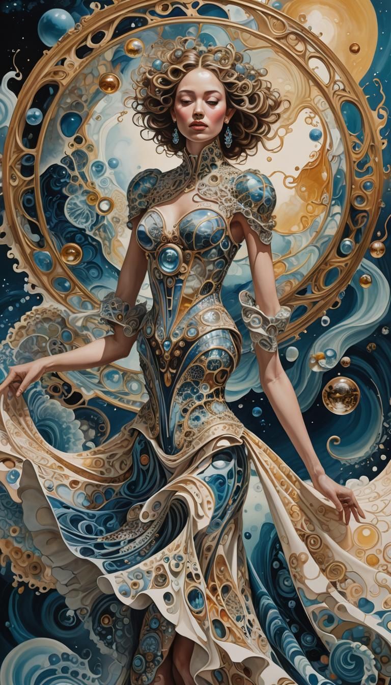 Woman in Fractal Sphere: Surreal Dreamscape