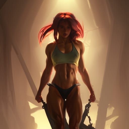 Hyperdetailed Muscle Girl in Dark Fantasy Style