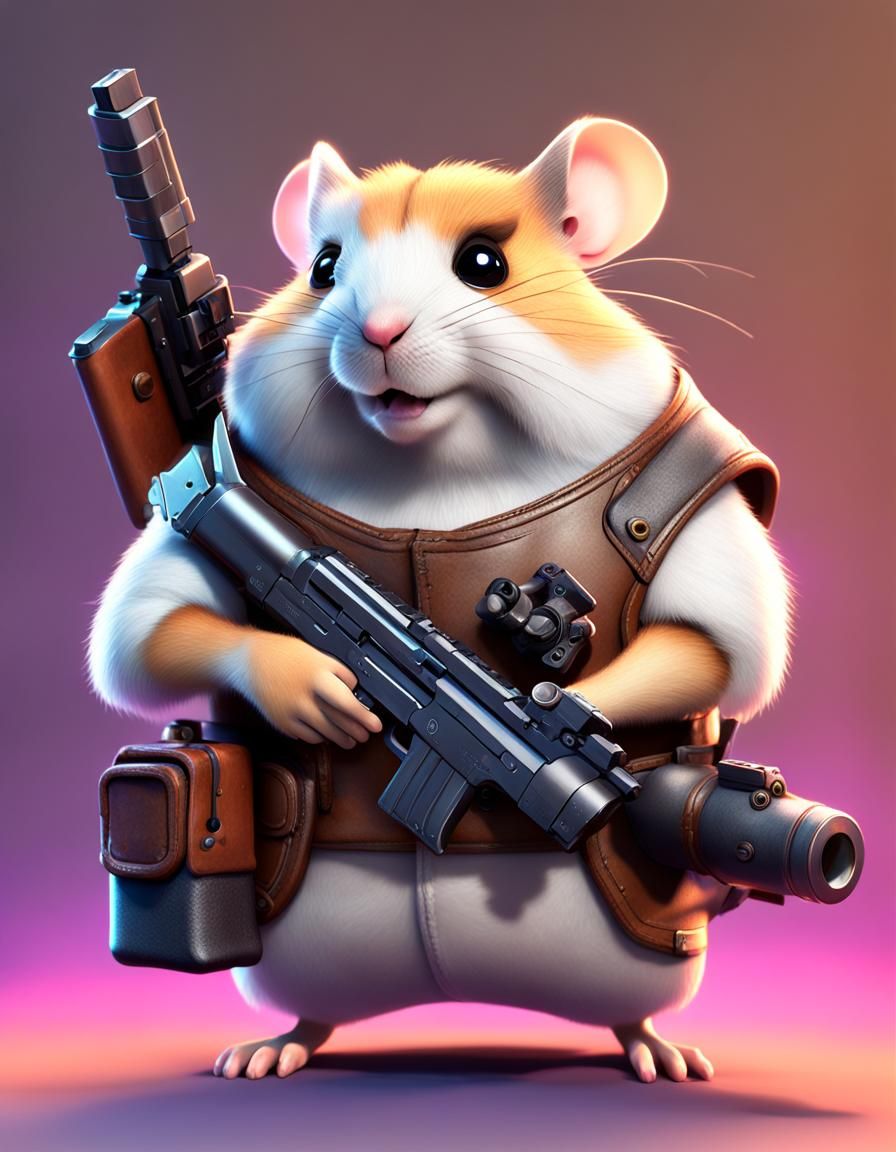 Badass Hamster with Guns: Pixar-Style 3D Art