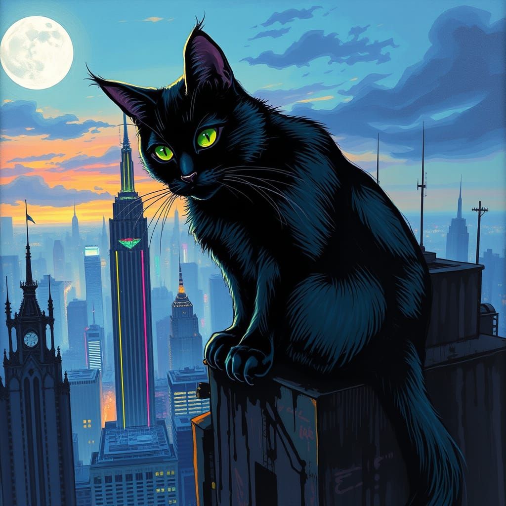 Gothic Cyberpunk Cat Reigns Supreme at Twilight