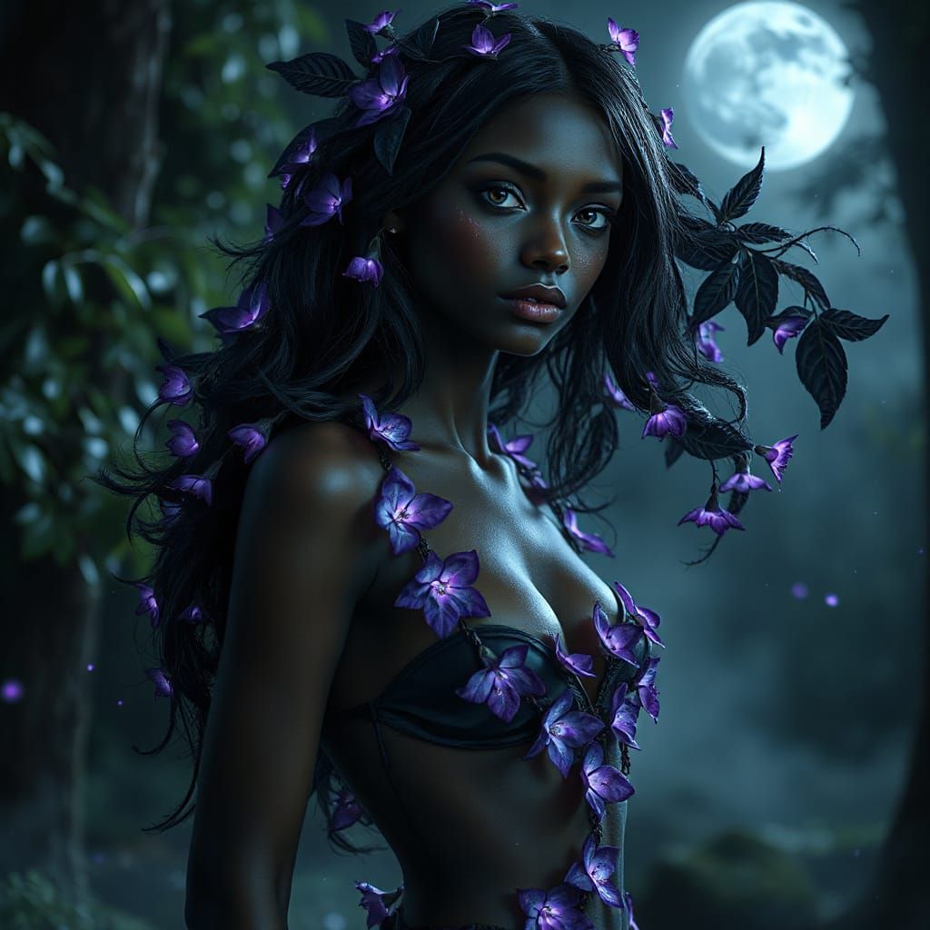 Ethereal Dryad in Moonlit Forest