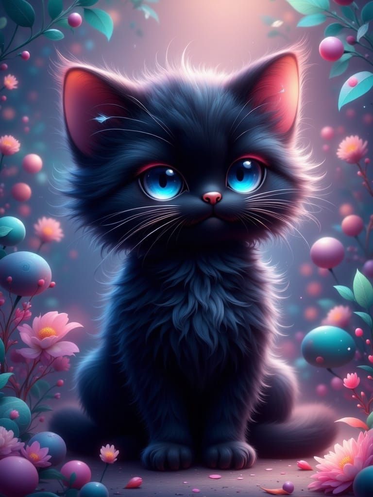 Grumpy Black Cat with Indigo Eyes and Eyeliner