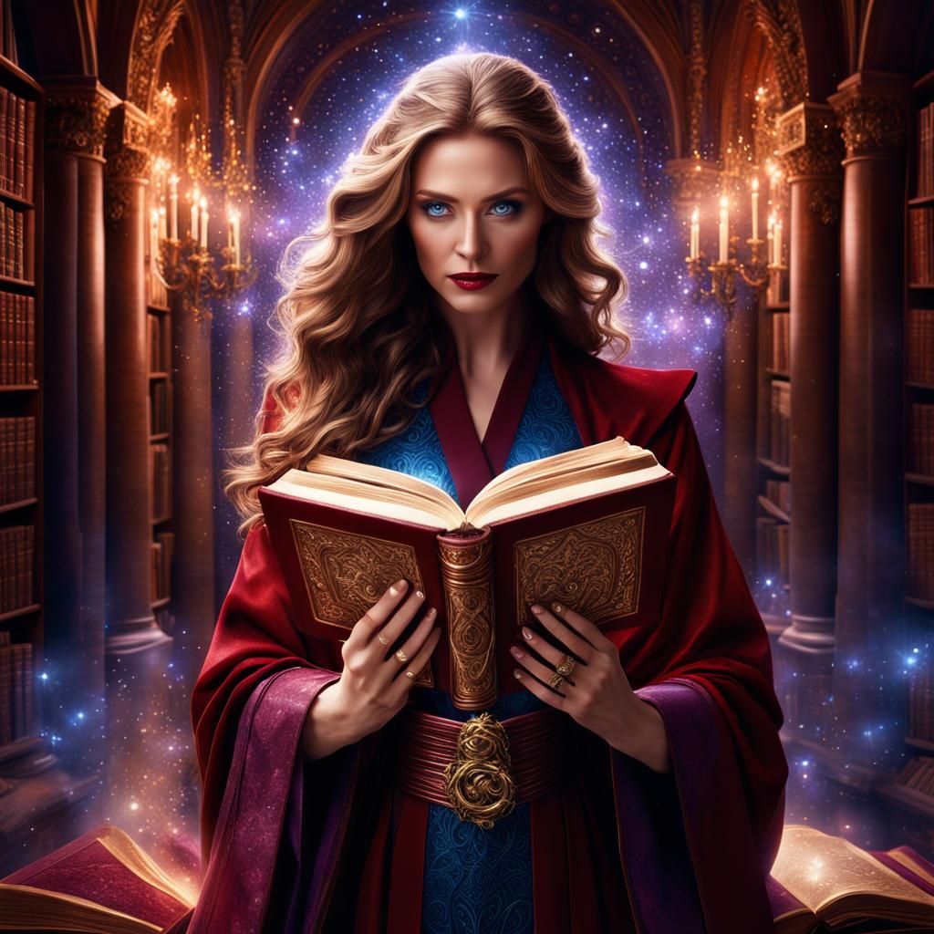 Magical Woman with Spell Book Digital Painting