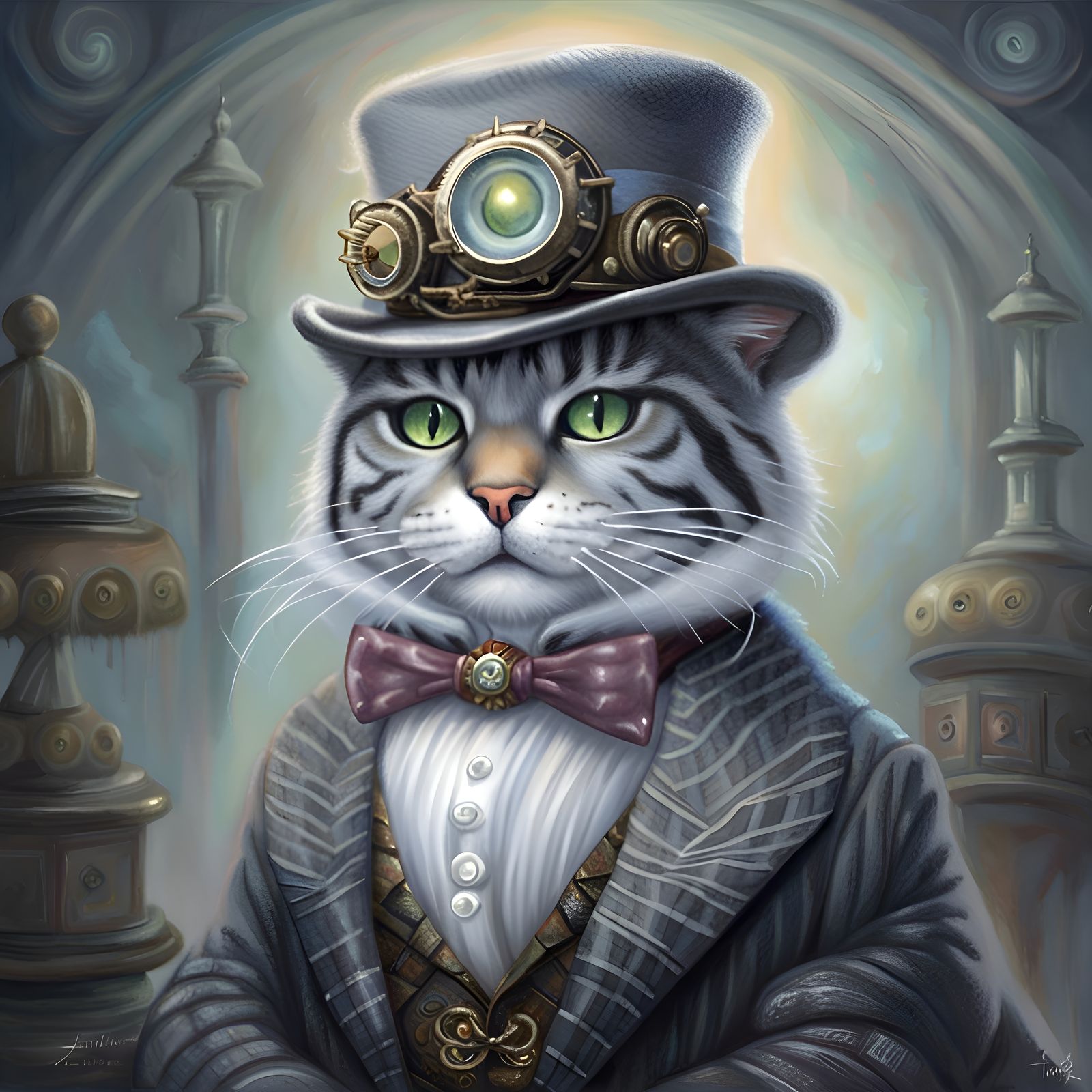 Victorian Cat in Steampunk Glasses, Ethereal Fantasy